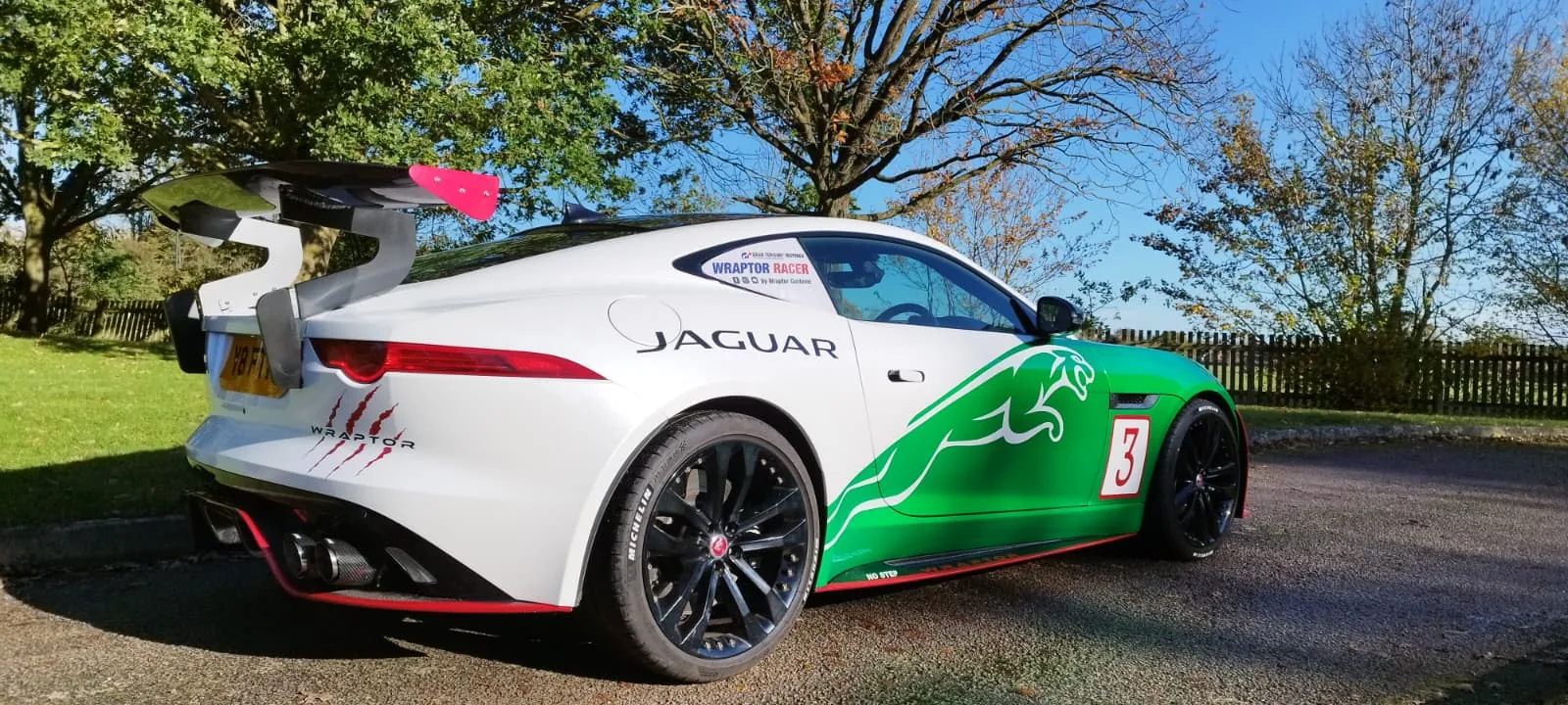Jaguar F-Type Wraptor Racer with green Jaguar leaper wrap
